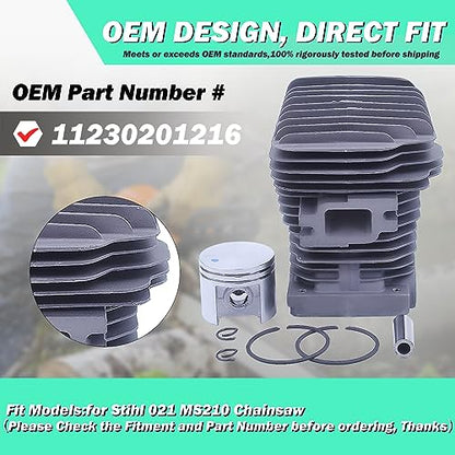 Adefol 40mm Cylinder Piston Kit For Stihl MS210 021 MS 210 Chainsaw with Crank Bearing Oil Seals Engine Pan Needle Bearing Spark Plug Replacement Parts for 1123 020 1216 11230201216