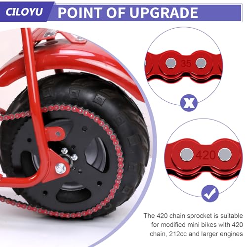 60T Sprocket 420 Chain with 90 Links Rear Chain Mini Bike CT200U - color: Red