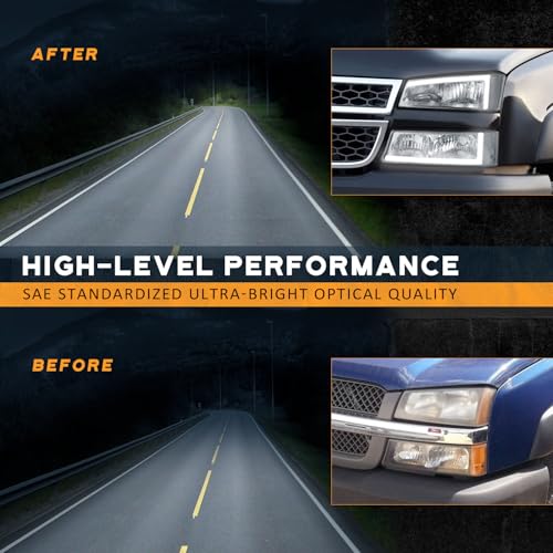 WEELMOTO LED Headlights Assembly for 2003-2007 Chevy Silverado - color: Chrome | LED Bar (White Light) | Clear Reflector