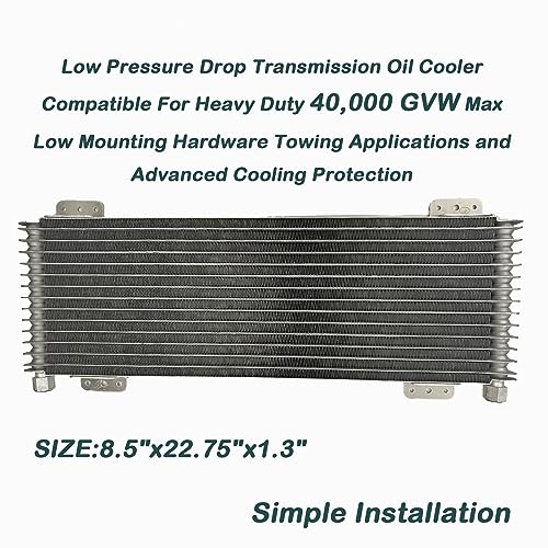 Low Pressure Drop Transmission Oil Cooler 40k Transmission Oil Cool Compatible For Heavy Duty 40,000 GVW Max Low Mounting Hardware Towing Applications and Advanced Cooling Protection LPD47391 - size: Silver