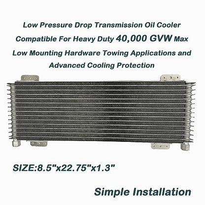 Low Pressure Drop Transmission Oil Cooler 40k Transmission Oil Cool Compatible For Heavy Duty 40,000 GVW Max Low Mounting Hardware Towing Applications and Advanced Cooling Protection LPD47391 - size: Silver