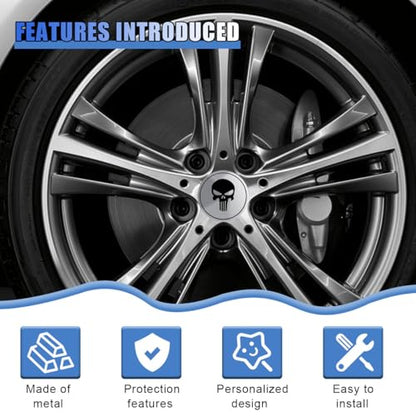 4PCS Skull Car Wheel Hub Center Cap Sticker, 2.2 Inch/56MM (Black) - color: Black