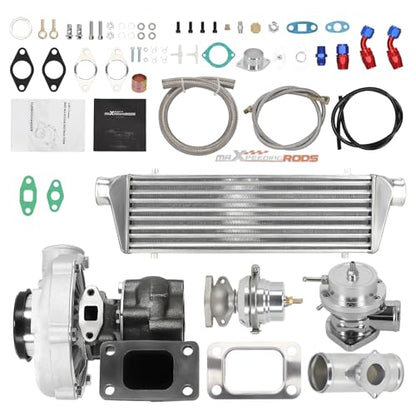 maXpeedingrods T04E T3 T4 Turbo Turbocharger Kit 400HP with Wastegate + Oil Feed Return Line Kit
