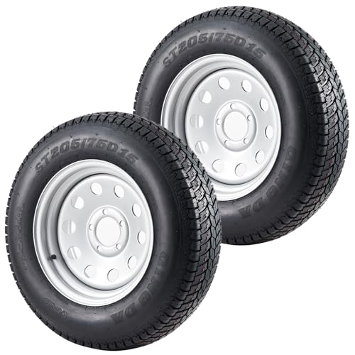 ST205/75D15 Trailer Tires with 15 in Rims, 5 Lug on 4.5 in, Load Range C, 6PR - size: ST205/75D15, style: 5 lug on 4.5"