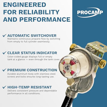 Cavagna Kosan 924N RV Propane Regulator for RV Trailer, Auto Changeover Dual Cylinder Setup, 160000 BTU Capacity, Adjustable pressure and Corrosion resistant