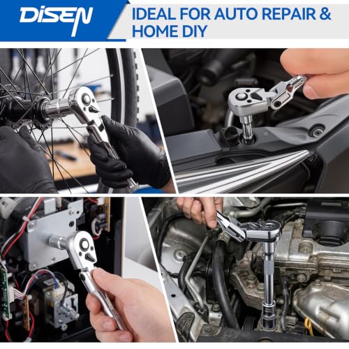 DISEN 6PCS Flex-Head Stubby Ratchet Set – 1/4", 3/8", 1/2" Drive Ratchet - color: 72t Flex-head Ratchet 3pcs