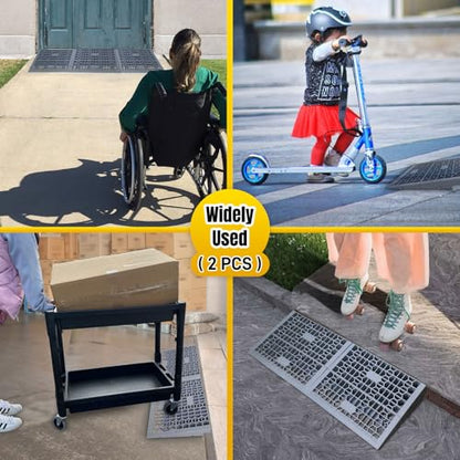 HOXWELL Modular Threshold Ramps for Doorways, 2'' Rise Wheelchair Ramps for Home Steps, 3000 Lbs Load Capacity Detachable Solid Plastic Entry Door Ramps for Wheelchairs and Cars, 2 PCS - size: 2''-2 Packs