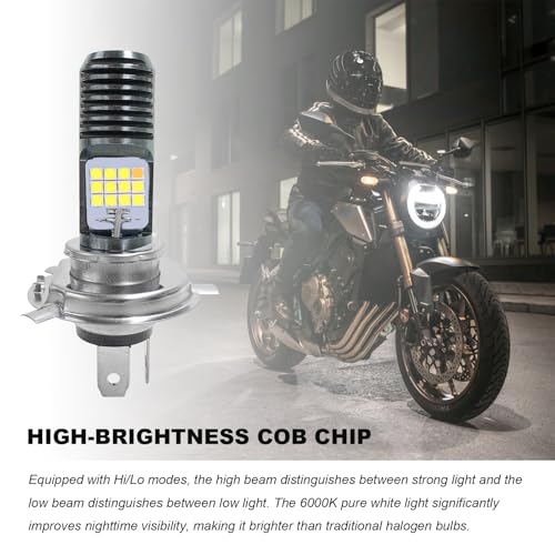 9-16V H4 LED Motorcycle Headlight Bulbs, Super Bright 3030 Chips Bulb Halogen Lamp Replacement, Waterproof High/Low Beam LED Headlight Bulb for Most Motorcycles ATVs (White & Yellow) - color: H4, White & Yellow