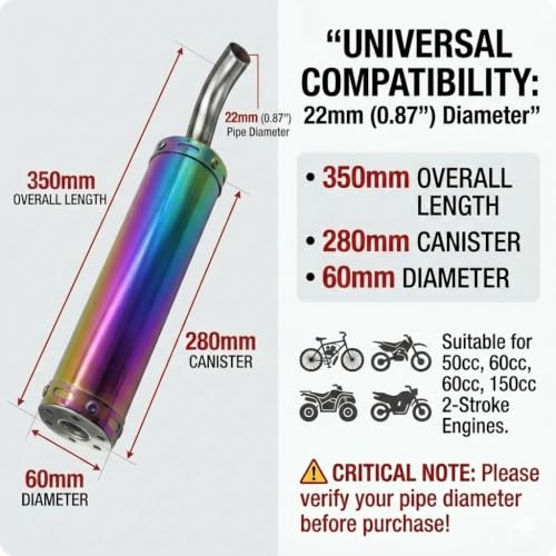 BADASS SHARKS 22mm Exhaust Muffler 2-Stroke 50cc-150cc Dirt Bike Scooter - color: Colorful