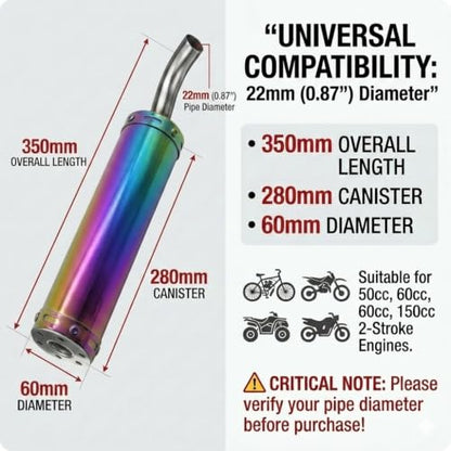 BADASS SHARKS 22mm Exhaust Muffler 2-Stroke 50cc-150cc Dirt Bike Scooter - color: Colorful