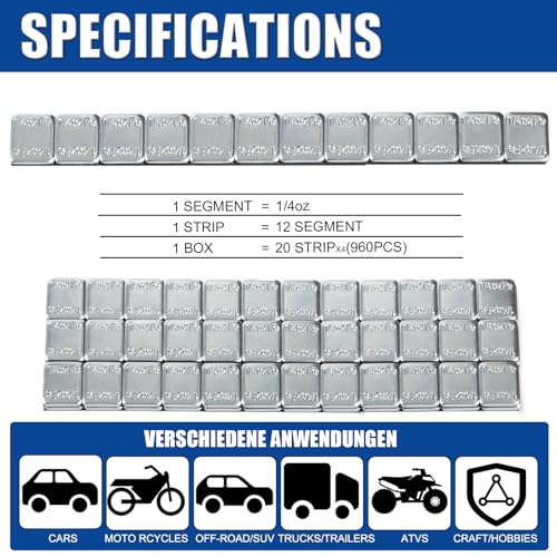 JiiinMiiin 1/4oz, 0.25oz, 960PCS Gray Steel Adhesive Stick on Wheel Weights - color: Chrome, size: 0.25oz - 960PCS