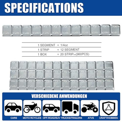 JiiinMiiin 1/4oz, 0.25oz, 960PCS Gray Steel Adhesive Stick on Wheel Weights - color: Chrome, size: 0.25oz - 960PCS