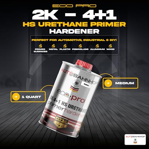 Eco Pro 2K 4:1 HS Urethane Primer Black & Medium Hardener Kit – High Build, Controlled Drying, Auto Body & Industrial Coatings – 1 Gallon Primer + 1 Quart Hardener - color: Eco-Pro-2K-4-1-Black-Medium-Kit