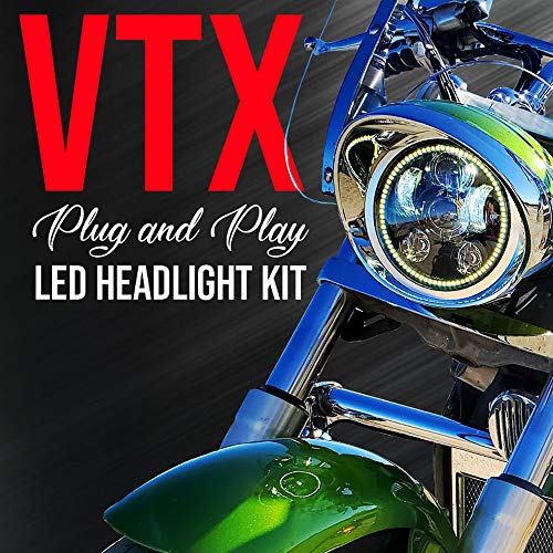 Eagle Lights 5.75 inch LED Motorcycle Headlight Kit for Honda VTX with Bracket and Hardware - Plug and Play (Generation III with Halo Ring) 2002-2008 VTX 1800, VTX 1300 - color: Black Generation III w/ Halo Ring