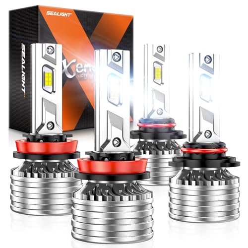 SEALIGHT 9005 H11 Bulbs, 240,000LM 17X Brightness, HB3 H8/H16/H9 6500K Cool White LED Bulbs, IP68 Waterproof 80000Hrs Lifespan, No Flickering, 1Mins Installation, Tail Light Assemblies, 4 Pack - color: White, size: HB3 H8/H9