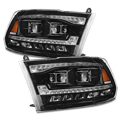 AKKON - [FULL LED High/Low For 09-18 Dodge Ram 1500 2500 3500 Triple Projector Black Headlights w/Sequential Turn Signal - color: Triple Projector Black Housings