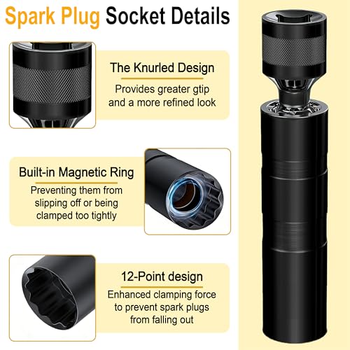 14mm Spark Plug Socket Set, Spark Plug Tool for 9/16" Spark Plugs - color: Black 14mm x 3.8"