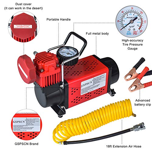 GSPSCN Heavy Duty Tire Inflator 150PSI 12V Portable Air Compressor Pump