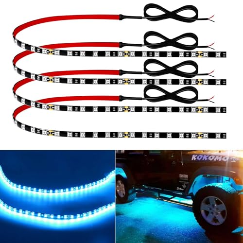 Keiurot 12V Led Light Strip for Cars 24Inch Connectable & Waterproof, 4Pack - color: Ice Blue Led Strip 24" Connectable