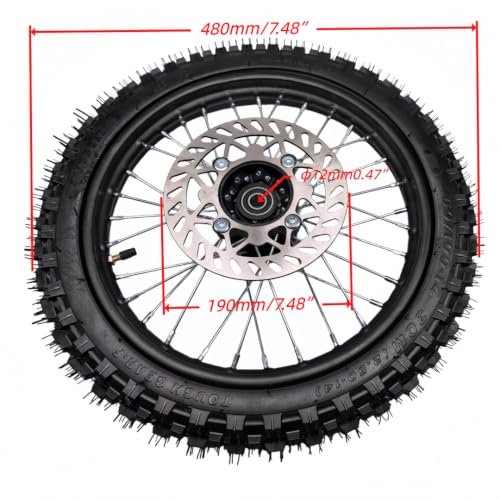 14 "Front Wheel Rim Tire Assembly for Dirt Bike 60/100-14 2.50-14 12mm axle front Wheel Rim Tire Fits 50cc-125cc dirt bike TTR SSR CRF Apollo Includes brake disc.
