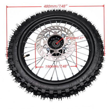 14 "Front Wheel Rim Tire Assembly for Dirt Bike 60/100-14 2.50-14 12mm axle front Wheel Rim Tire Fits 50cc-125cc dirt bike TTR SSR CRF Apollo Includes brake disc.