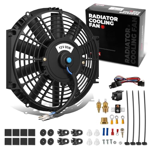 DNA Motoring 10Inch Electric Radiator Cooling Fan Thermostat Wiring Switch Relay Kit, Universal High Performance Slim Fan Push Pull Electric Radiator with Mount Kit, RAF-10+SW-KIT - color: Black+SW-KIT, size: 10 Inch