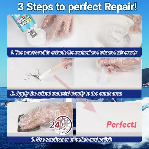 Tylove 5200 Marine Fiberglass Repair Kit, Marine Gel Coating Repair Kit, Epoxy Resin Filler, for Repairing Holes, Gaps, and deep Cracks, Suitable for Enamel, Fiberglass, Acrylic, and Ceramic - color: White