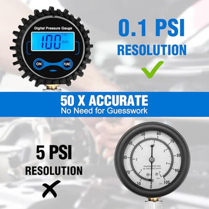 BETOOLL Digital Pro Fuel Injection Pressure Tester Kit Gauge 0-300 PSI with 9.49,7.89,6.30 Fuel Line Fittings - size: Digital Pro Fuel Pressure Test Kit