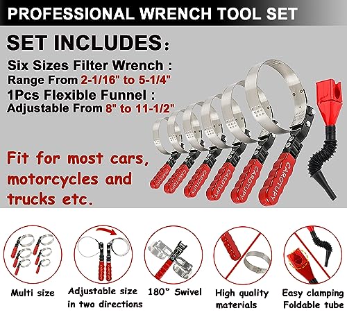 Oil Filter Wrench Set with Small Oil Funnel for Oil Change, 7 Pcs