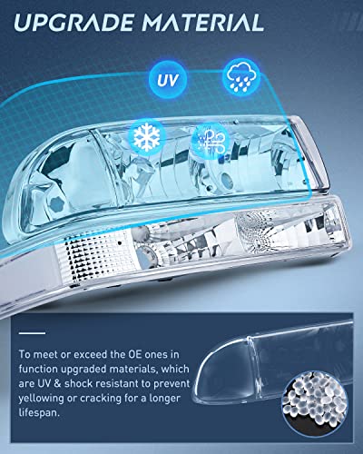 Nilight Headlight Assembly for 1998 1999 2000 2001 2002 2003 2004 2005 Chevy Blazer Headlights 1998-2004 Chevrolet S10 Pickup Replacement Headlamp Housing Bumper Lights - color: Chrome Housing+ Clear Reflector