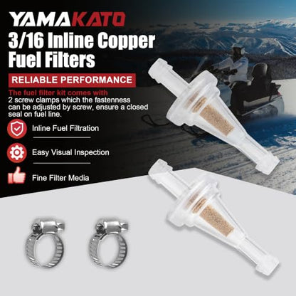 YAMAKATO 2PCS 3/16 Inline Copper Scooter Clear Fuel Filters - size: 2 filters + no fuel line + 2 clamps