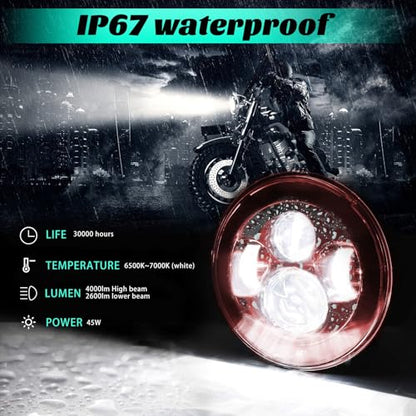 SKTYANTS 7 Inch Motorcycle Headlight LED Red Headlight Motorcycle Projector Compatible with Tourng Street Electra Glide Road king Classic - color: 7 inch