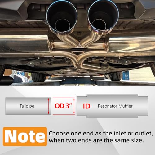 A-KARCK Exhaust Resonator 3 Inch Inlet, 3" Inlet 3" Outlet 16" Overall Length Performance Muffler Resonator, Deep Tone Clear Up Rasp - size: 3" Inlet/Outlet 16" Long - Polished