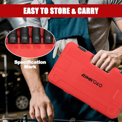 34-Piece Torx Bit Socket Set, 1/4", 3/8" and 1/2" Drive T6-T70 Solid Star Socket Set and Tamper Proof Torx Bit Socket Set,S2 Steel Bits and CR-V Sockets with Storage Case