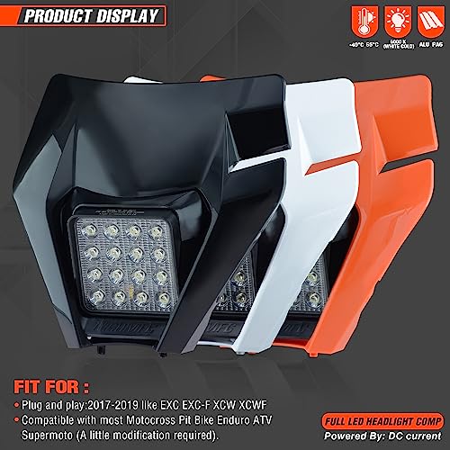Dirt Bike Led Headlight Motorcycle 2020-2022 Enduro Headlight Kit for EXC EXCF SX SXF XC XCF XCW XCFW (Black-Dual 16) - color: Black Mask-Dual 16