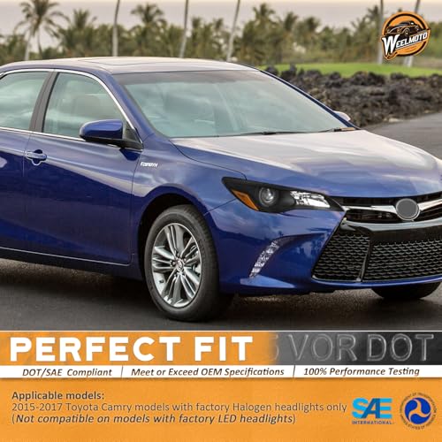 WEELMOTO Headlights for 2015 2016 2017 Toyota Camry XLE LE SE Factory - color: Clear Lens I Black Housing I Amber Reflector