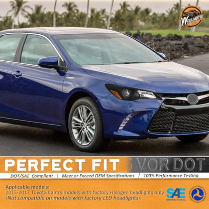 WEELMOTO Headlights for 2015 2016 2017 Toyota Camry XLE LE SE Factory - color: Clear Lens I Black Housing I Amber Reflector