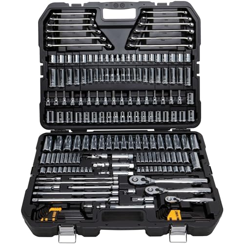 DEWALT Mechanics Tools Kit and Socket Set, 204-Piece Dewalt Tool Set, 1/4" & 3/8" & 1/2" Drive, Metric/SAE Deep and Shallow Sockets, 3/8" Hex Bits, Torx Bits, Spark Plugs, Wrenches (DWMT72165)