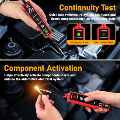 Power Circuit Probe Tester, 6-24V DC Automotive Test Light 12 Volt with 13 ft Leads Circuit Tester Breake Finder for Continuity Testing for Car SUV Truck - color: Red-B