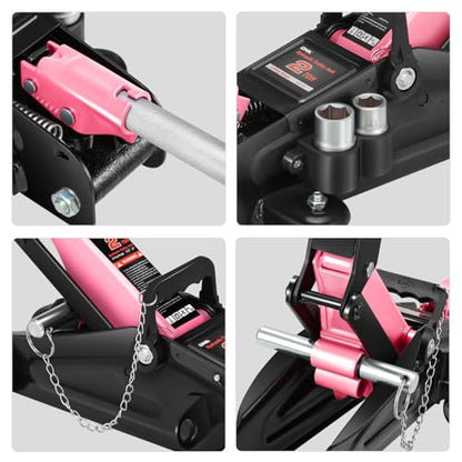 DNA Motoring Floor Jack with Socket and Lock, Low Profile Hydraulic Trolley Jack for Cars Lift, 2 Ton (4000 lbs) Capacity, Lifting Range 5.12"-13", Pink, TOOLS-00677-PK - color: Pink, style: 2 ton(w/ socket & losck)