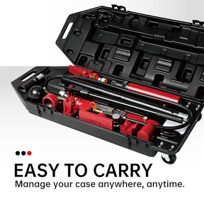 Maxority 10 Ton (20,000 lbs Capacity) Porta Power Jack Hydraulic Ram Auto Body Frame Collision Repair Kit Set, 17-Pcs, with Blow Mold Carrying Case and Gauge - size: 10 Ton with gauge