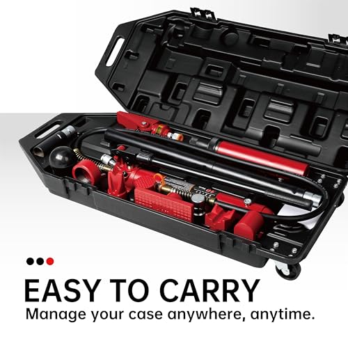 Maxority 10 Ton (20,000 lbs Capacity) Porta Power Jack Hydraulic Ram Auto Body Frame Collision Repair Kit Set, 17-Pcs, with Blow Mold Carrying Case and Gauge - size: 10 Ton with gauge