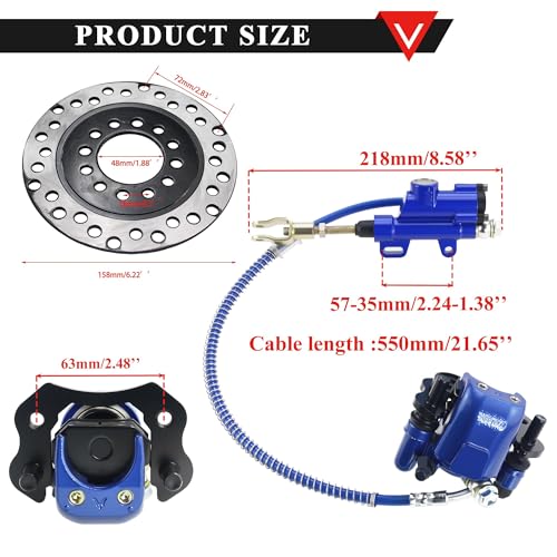 PRO BAT Rear ATV Brake Kits with Brake Master Cylinder Caliper Disk Rotor - color: Blue