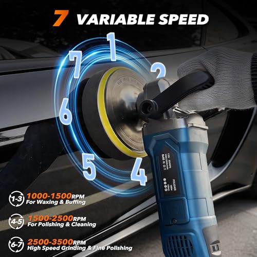 Buffer Polisher, 6 Inch/7 Inch 1600W Rotary Car Buffer Polisher Waxer, 7 Variable Speed 1000-3500 RPM, Detachable Handle for Waxing, Polishing & Scratch Removal - color: Blue