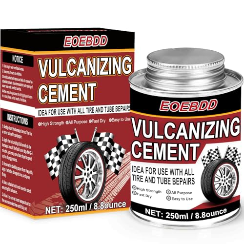 Chemical Vulcanizing Cement 250ML/8.8 FL.Oz, Fast Dry Rubber Cement, All Purpose Tire Repair Glue, Clear Patch Plug Kit with Brush Top Can for Lawn Mower, Motorcycle, Bike, Car