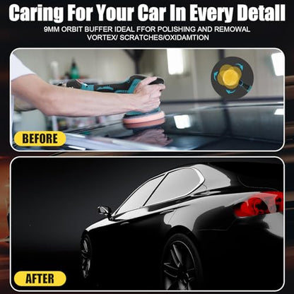 Cordless Car Buffer Polisher, 6 In Mini Buffer Polisher Kit with 2 Pack 21V Rechargeable Batteries,8 Variable Speed 5500RPM Orbital Polisher for Car Boat Detailing, Polishing,Scratch Removing - size: 2.0AH BufferPolisher