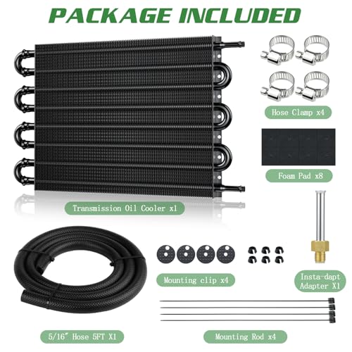Universal 5/16" Transmission Oil Cooler Kit, Aluminium alloy 8 Pass Tube and Fin Oil Cooler Kit with Hose Mounting Kit, Black - color: Black, size: 8 Pass