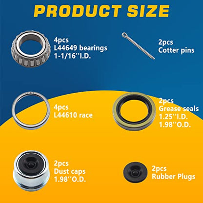 2Sets Trailer Hub L44649 Bearings Kits for 2000 lb 1-1/16'' Axle - color: KIT#7 (L44649 Bearings Kit for 1-1/16'' Axle)