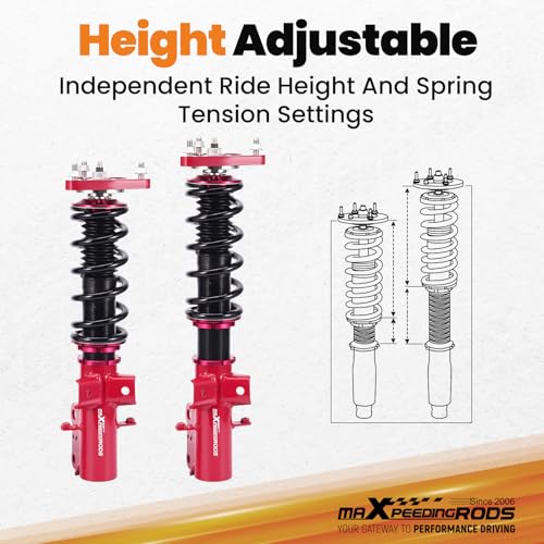 maXpeedingrods Coilovers for Ford Mustang S550 2015-2013, 24 Levels Damper Adjustable Coilovers Suspension Kit, Height Adjustable Shock Absorber Struts, Lowering Kit Red