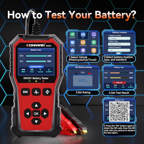 KONNWEI KW341Car Battery Tester, Automotive Cranking Charging Test - size: 8.27*6*2.36 inch